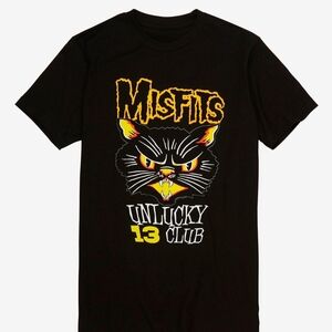 Hot Topic Black Misfits "Unlucky 13 Club" Graphic Tee - Yellow & Red Accents